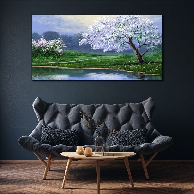 Obraz Canvas jezioro drzewa kwiaty