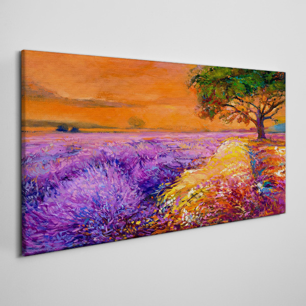 Obraz Canvas Lawendowe pola w zachodzie słońca