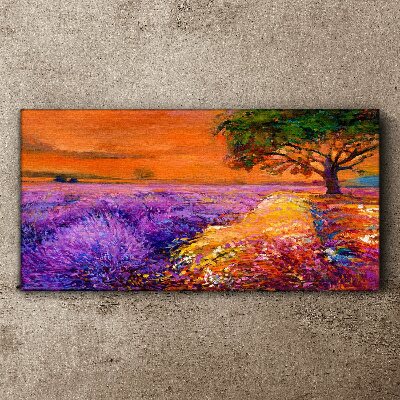 Obraz Canvas Lawendowe pola w zachodzie słońca