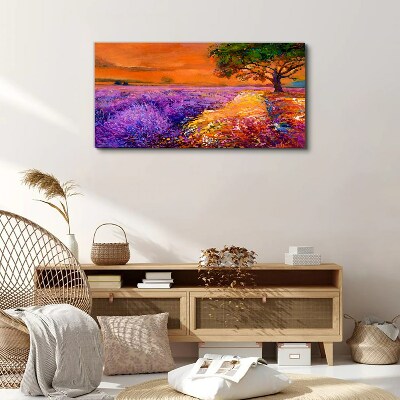 Obraz Canvas Lawendowe pola w zachodzie słońca