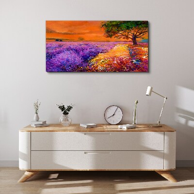 Obraz Canvas Lawendowe pola w zachodzie słońca