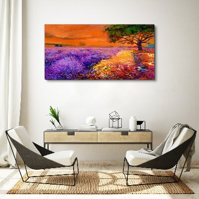 Obraz Canvas Lawendowe pola w zachodzie słońca