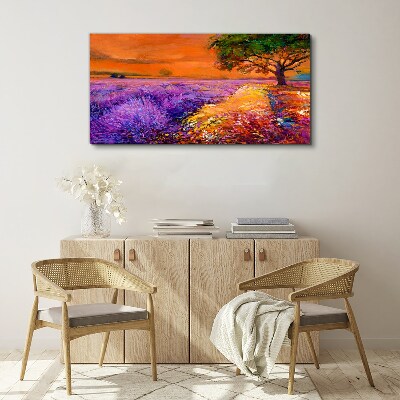 Obraz Canvas Lawendowe pola w zachodzie słońca