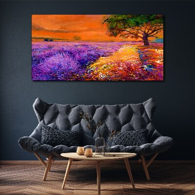 Obraz Canvas Lawendowe pola w zachodzie słońca