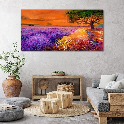 Obraz Canvas Lawendowe pola w zachodzie słońca