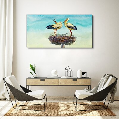 Obraz Canvas Storki na gnieździe w błękicie