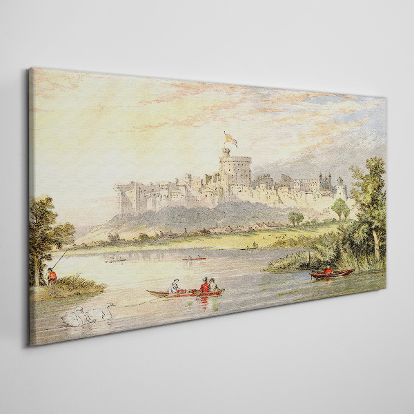 Obraz Canvas Zamek nad rzeką w pastelowych kolorach