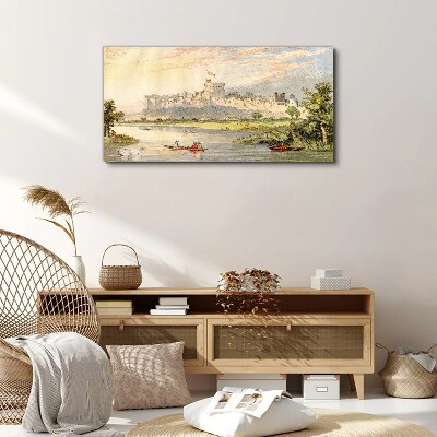 Obraz Canvas zamek łodzie drzewa niebo