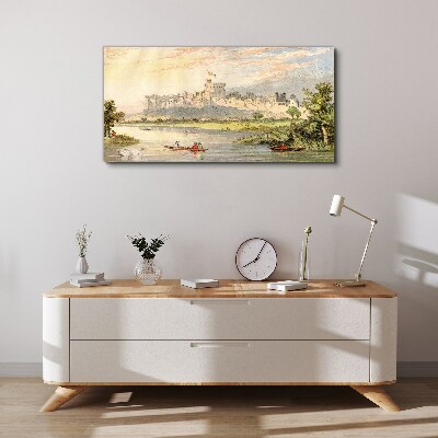 Obraz Canvas Zamek nad rzeką w pastelowych kolorach