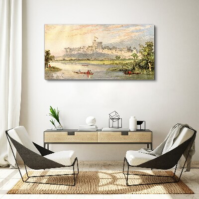 Obraz Canvas Zamek nad rzeką w pastelowych kolorach