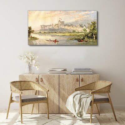 Obraz Canvas Zamek nad rzeką w pastelowych kolorach