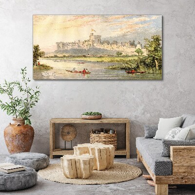 Obraz Canvas Zamek nad rzeką w pastelowych kolorach