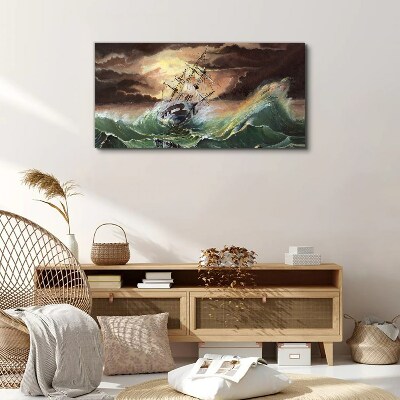 Obraz Canvas Burzliwy ocean z rozbitym statkiem