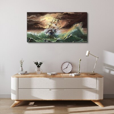 Obraz Canvas Burzliwy ocean z rozbitym statkiem