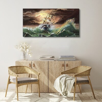 Obraz Canvas Burzliwy ocean z rozbitym statkiem