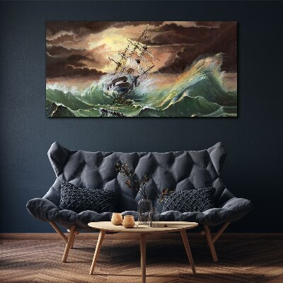 Obraz Canvas Burzliwy ocean z rozbitym statkiem