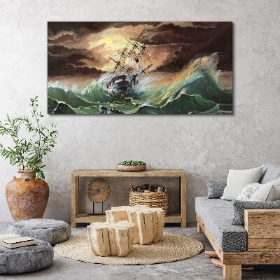 Obraz Canvas Burzliwy ocean z rozbitym statkiem