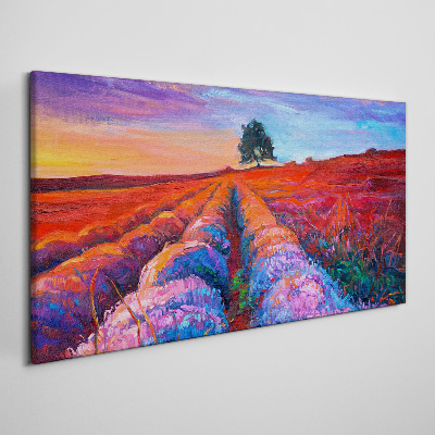 Obraz Canvas Krajobraz lawendowych pól o zachodzie słońca