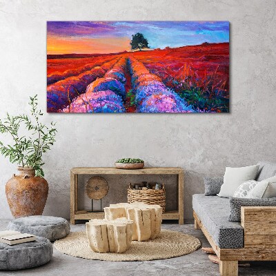 Obraz Canvas Krajobraz lawendowych pól o zachodzie słońca