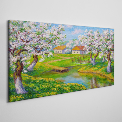 Obraz na Płótnie wieś drzewa kwiaty woda