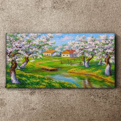 Obraz na Płótnie wieś drzewa kwiaty woda