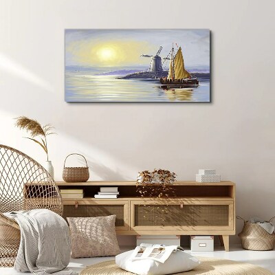 Obraz na Płótnie morze statek młyn słońce