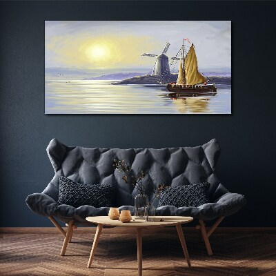 Obraz na Płótnie morze statek młyn słońce