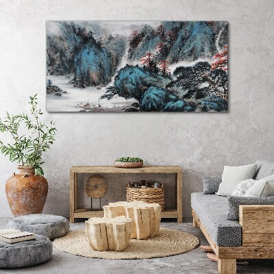 Obraz Canvas Spokojny krajobraz górski z wodospadem