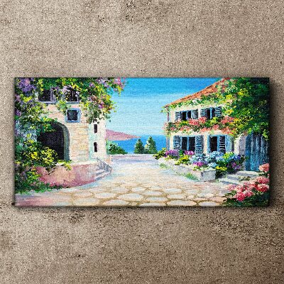 Obraz Canvas Santorini Morze Kwiaty