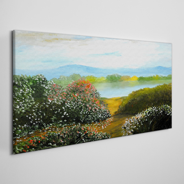 Obraz Canvas Krajobraz z kwitnącymi krzewami