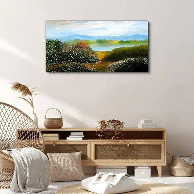 Obraz Canvas Krajobraz z kwitnącymi krzewami