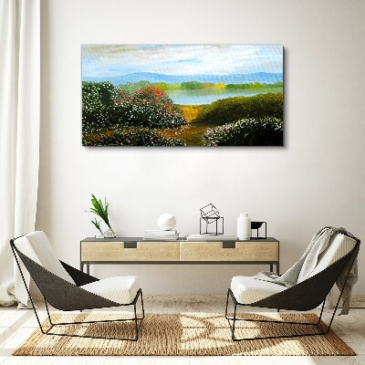Obraz Canvas Krajobraz z kwitnącymi krzewami