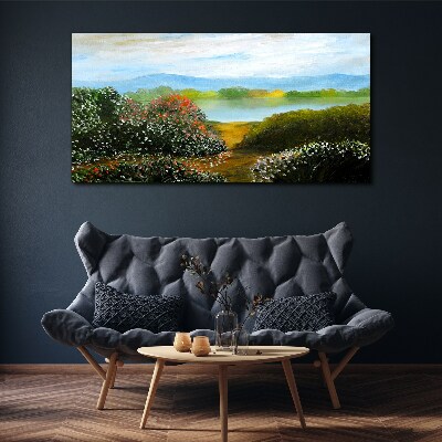 Obraz Canvas Krajobraz z kwitnącymi krzewami
