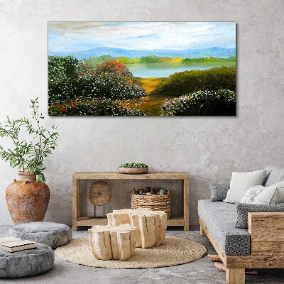 Obraz Canvas Krajobraz z kwitnącymi krzewami