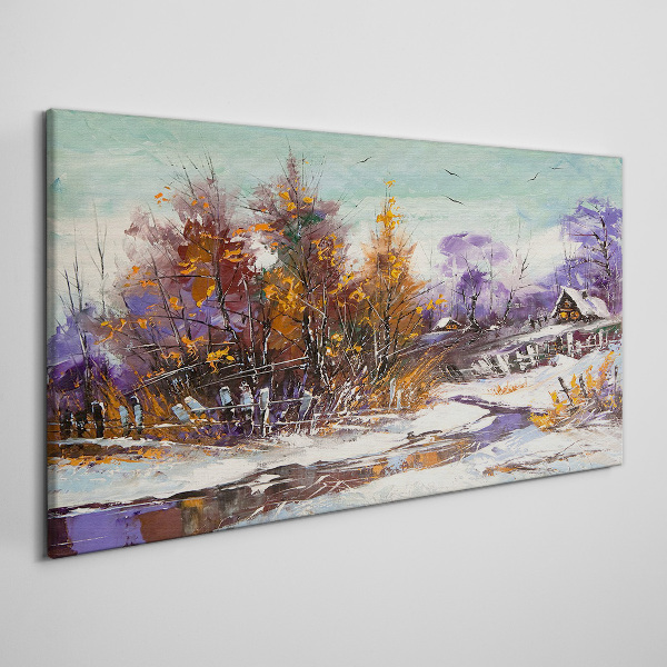 Obraz Canvas Zimowy pejzaż z domkiem w lesie