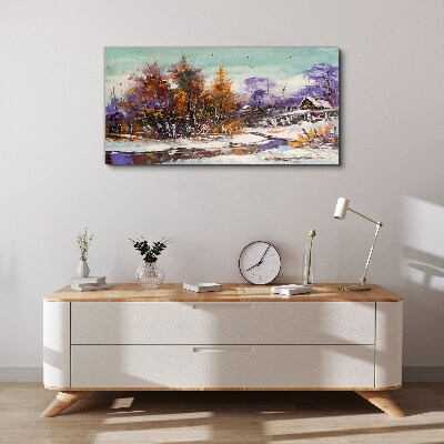 Obraz Canvas Zimowy pejzaż z domkiem w lesie