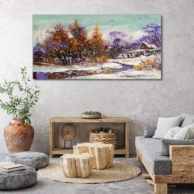 Obraz Canvas Zimowy pejzaż z domkiem w lesie