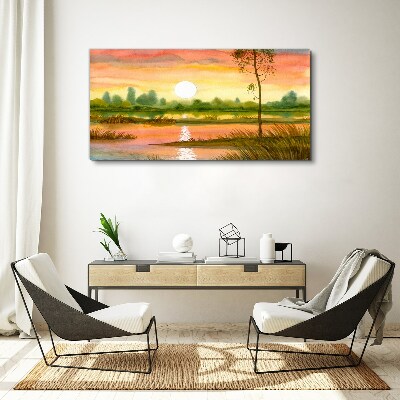 Obraz Canvas Zachód słońca nad spokojną rzeką
