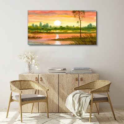 Obraz Canvas akwarele drzewo zachód słońca