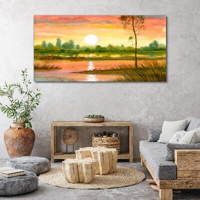 Obraz Canvas akwarele drzewo zachód słońca