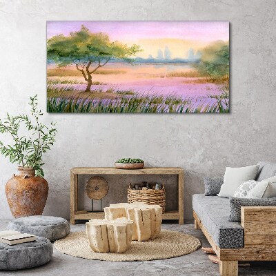 Obraz Canvas Poranny pejzaż z drzewem