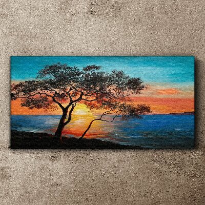 Obraz na Płótnie drzewo morze zachód słońca