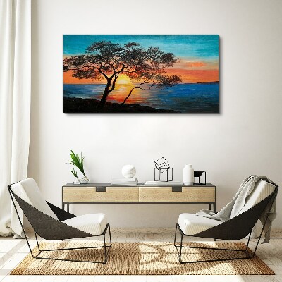 Obraz na Płótnie drzewo morze zachód słońca