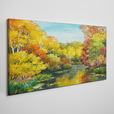 Obraz Canvas las rzeka drzewa niebo