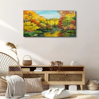 Obraz Canvas las rzeka drzewa niebo