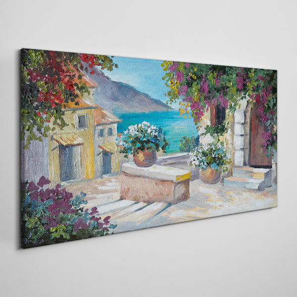 Obraz Canvas Nadmorskie miasteczko w kwiatach