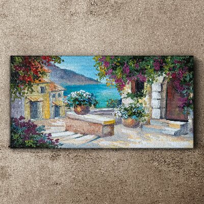 Obraz Canvas Nadmorskie miasteczko w kwiatach