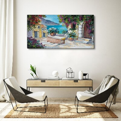 Obraz Canvas Nadmorskie miasteczko w kwiatach