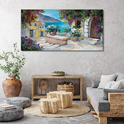 Obraz Canvas Nadmorskie miasteczko w kwiatach