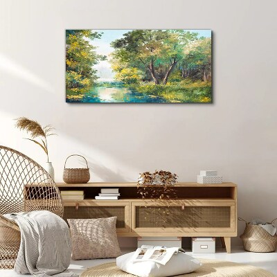 Obraz Canvas las woda drzewa niebo